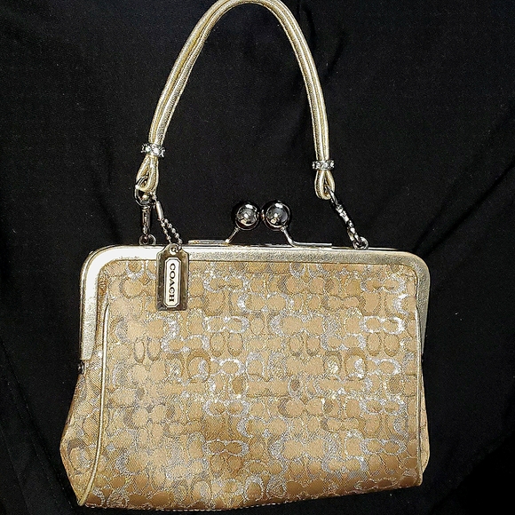 Coach Handbags - Coach Signature Lurex Kisslock Evening Bag